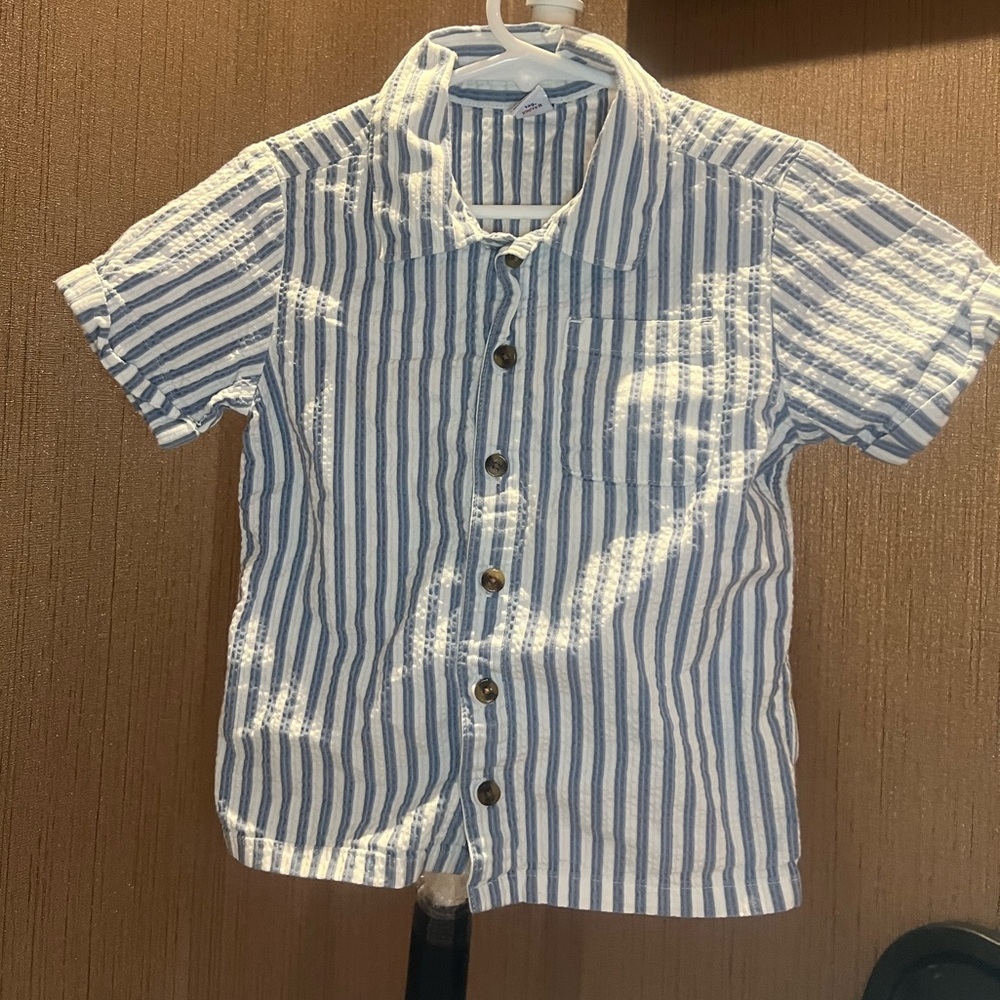 Old Navy Kids Boy Blue and White Striped Button Down Shirt
